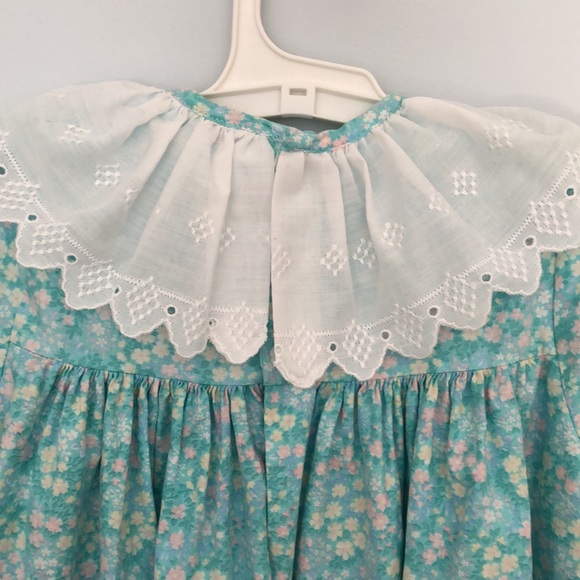 Vintage Girls Dress Blue Flowers with White Eyelet Collar by Rare Edition Sz 6 - Picture 3 of 7
